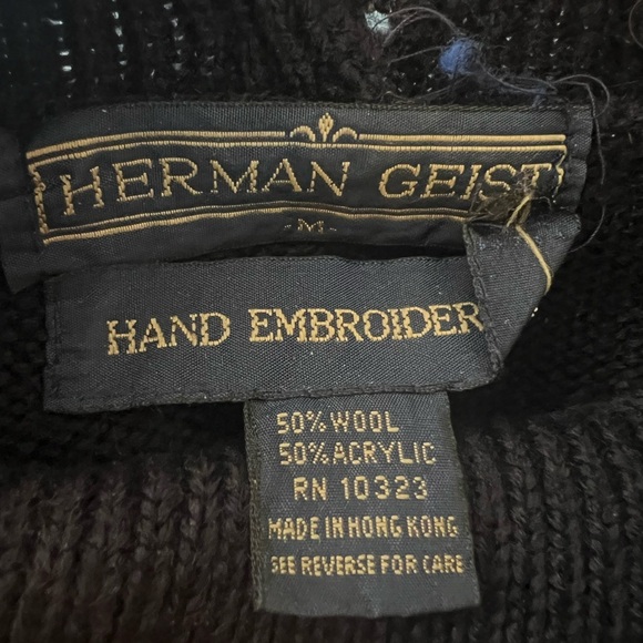 Herman Geist Women L Hand Embroidered Wool Blend Navy Sweater Cottage Core - Picture 6 of 6